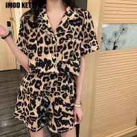 Casual Leopard Short Sleeve Cardigan Personalized Loose Outerwear Home Furnishing Set Pajama Womens Summer Korean Sleepwear Ins