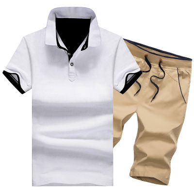 Summer  Men Sports Sets 2Piece Casual Mens Short-sleeve POLO Shirt+Shorts Running Fitness Suit Male Tracksuit 5XL