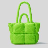 ZZOOI Fashion Fluorescent Green Padded Women Shoulder Bags Designer Quilted Handbags Luxury Laser Nylon Large Capacity Tote Bag Winter