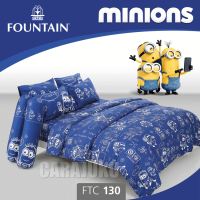 FOUNTAIN ชุดผ้าปูที่นอน มินเนียน Minions FTC130 สีน้ำเงิน #ฟาวเท่น ชุดเครื่องนอน 3.5ฟุต 5ฟุต 6ฟุต ผ้าปู ผ้าปูที่นอน ผ้าปูเตียง ผ้านวม Minion