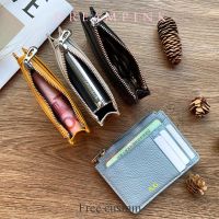 Genuine Leather Zip Card Holder Ultra Thin Custom Letter Logo Coin Purse Dropshipping Small Men Women Cowhide Credit Card Wallet Card Holders