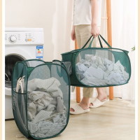 ตะกร้าซักผ้าพับได้แนวนอนผ้าตาข่าย Breathable Laundrys Hamper ตะกร้าเก็บความจุขนาดใหญ่ Home Accessories