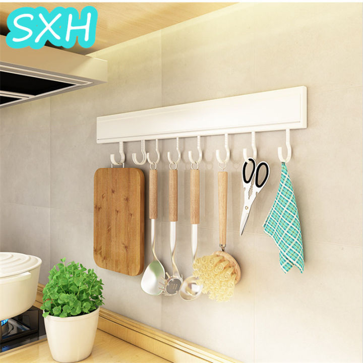 sxh-หมัดฟรีครัวอลูมิเนียมตะขอแร็คแขวนผนังก้านสีขาวชั้นวางเครื่องครัวชั้นวางช้อนพลั่วชั้นเก็บครัวจัด