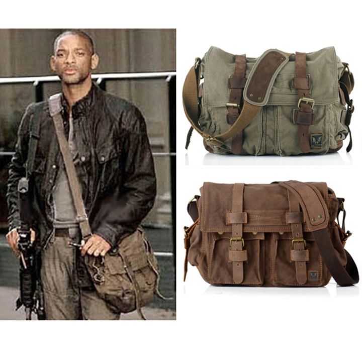 i-am-legend-will-smith-ผ้าใบทหาร-กระเป๋าแมสเซนเจอร์ผู้ชาย-กระเป๋าผ้าใบสะพายข้างกระเป๋าลำลอง2022