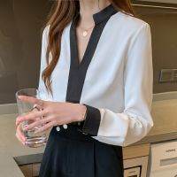 New Autumn White Long Sleeve Chiffon Shirt Women 2023 Casual V Neck Tops Blouse Women Solid Ladies Clothing Blusas 11189