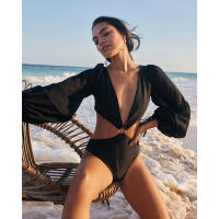 2022 New Swimsuit Print Retro Long Sleeve Swimwear Women Bandage Floral Bathing Suits Strappy Backless Beach Wear