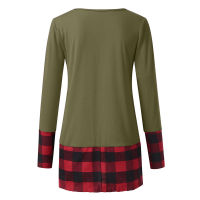 Patchwork Long Elk Crew Neck Pullover Womens Christmas Casual Tops Plaid Splice Long Sleeve Cute Tunic Winter Blouse Блузка