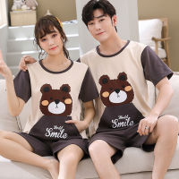 คู่ชุดนอนสูทฤดูร้อนหวานน่ารักแขนสั้นชุดนอนหัวใจแบบ Homewear ผู้ชายหลาใหญ่ M-3XL ผ้าฝ้าย Pijamas Mujer