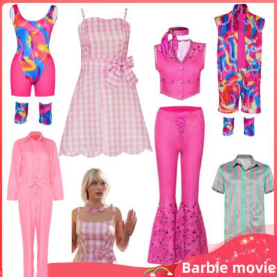 2023 Movie Barbie Ken Cosplay Costume Pink Dress Necklace Men Woman Sand Party Swimwear Beachwear Halloween Role Play