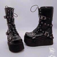 Plus ขนาด43ฤดูใบไม้ร่วงผู้หญิงรองเท้าหัวเข็มขัดรอบ Toe Wedges แพลตฟอร์มรองเท้า Punk Goth INS ผู้หญิง Street รองเท้า Combat Boots สำหรับผู้หญิง