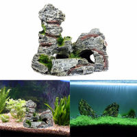 Pet Supplies Home Decor Mountain View Resin Hiding Cave Fish Tank Ornament Landscaping Underwater Living Room Artificial Moss Aquarium Rockery