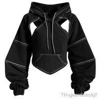 【hot】❧❐  Crop Hip Hop Hoodies Pullover Cutout Backless Bandage Short Hooded Sweatshirt Tracksuit