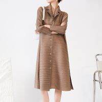 Miyake fold dress sense of new womens long sleeve design niche single-breasted lapel high-end big yards skirt