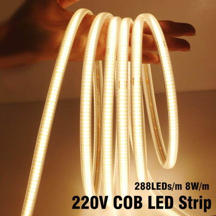 220v-led-strip-super-bright-cob-led-light-high-safety-288leds-m-flexible-cob-light-bar-outdoor-waterproof-led-strip-light-plug-power-points-switche