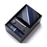 Dropshipping Luxury 7.5 cm 100 Silk Tie Hanky Pocket Squares Cufflink Set Necktie Box Male Polka dot Brown April Fools Day