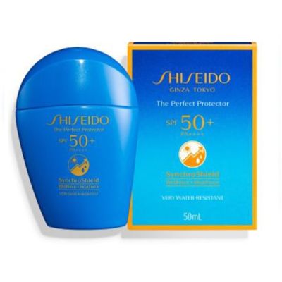 Shiseido SynchroShield (WetForce&amp;HeatForce) The Perfect Protector SPF50+ PA++++ (Very Water Resistant) 50 ml โลชั่นกันแดด ใช้ได้ทั้งผิวหน้าและผิวกายที่มอบประสิทธิภาพปกป้องผิวสูงสุด