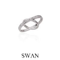 SWAN - Baguette Curve Ring แหวนเงินแท้ แหวนทรงไขว้ ฝังเพชรคิวบิกเซอร์โคเนีย cubic zirconia