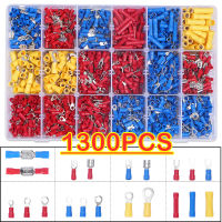 1300/480/140Pcs Assorted Spade Terminals ฉนวนสายเชื่อมต่อสายไฟ Crimp Butt Ring Fork Set Ring Lugs รีดชุด-DAFGH STORE