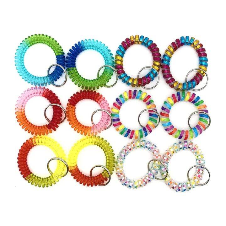 24-pcs-colorful-spring-wrist-coil-keychain-stretchable-wrist-keychain-bracelet-wrist-coil-wrist-band-key-ring-chain