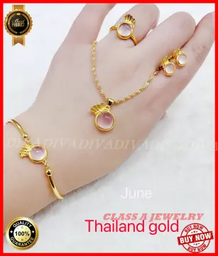 Ruby Jewelry Set, Necklace, Bracelet, 24k Yellow Gold Plated Jewellery  Thailand