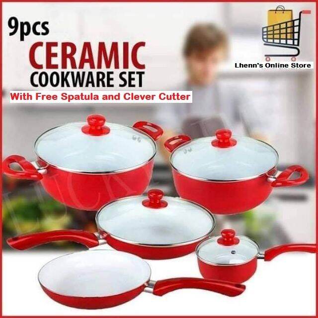 Original Migas 9pcs Set Ceramic Non Stick Pans and Casserole with Glass