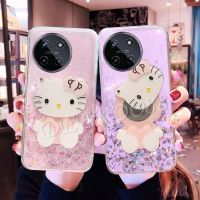 เคสโทรศัพท์สินค้าในสต็อกสำหรับ Realme11 NFC RealmeC51 Realme 11 NFC C51 4G 2023ใหม่เคสนิ่มลายการ์ตูนน่ารักพร้อมปลอกโทรศัพท์มือถือฝาครอบที่วางขาตั้งกระจกแมวสีชมพูน่ารัก