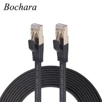 Bochara สายเคเบิลอีเทอร์เน็ต Cat8แบนชุบโลหะ,สาย Rj45ตัวผู้ไปยังตัวผู้มีหลาย3M ป้องกันสำหรับเราเตอร์โมเด็มแลนเครือข่าย5ม. 10ม. 15ม. 20ม.