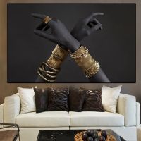 Modern Black Woman S Hand With Gold เครื่องประดับภาพวาดผ้าใบโปสเตอร์และพิมพ์ Wall Art Cuadros สำหรับห้องนั่งเล่น New