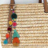 hot【DT】﹍  Beach Keychain Boho Hair Tassel Colorful Pompom Keyring for Hanging Pendants