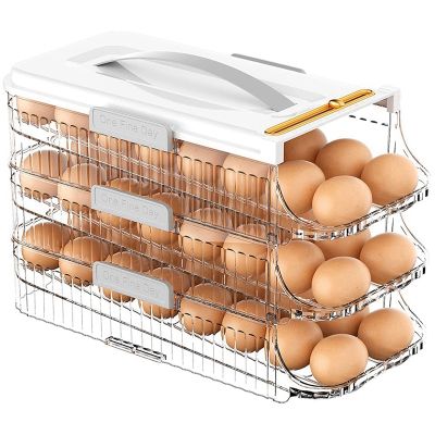 Egg Holder for Refrigerator Egg Storage Container with Handle Rolling Egg Organizer for Refrigerator Egg Dispenser