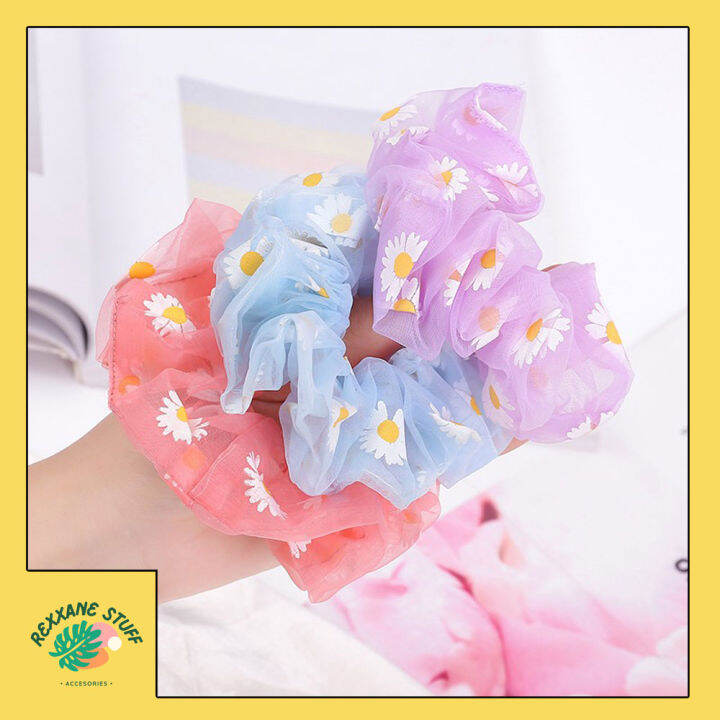 Kuncir Ikat Rambut Scrunchie Ala Korea Motif Bunga Daisy Import