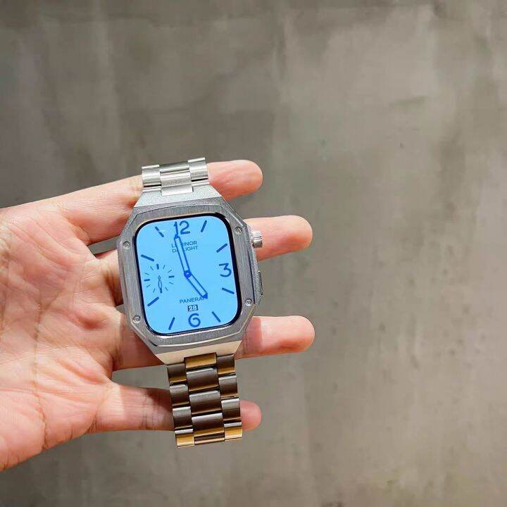 ชุดปรับเปลี่ยนสแตนเลสสำหรับนาฬิกา-apple-8-7-6-5-4-se-41mm-40mm-45mm-nautilus-bezel-สายเหล็กกล่องโลหะสำหรับ-i-watch-series-se-6-5-4-44mm