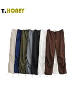 TELLHONEY Women Fashion Drawstring Pleat Baggy Cargo Pants Female High Street Chic Low Waist Wide Leg Jogging Parachute Trousers