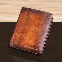 Genuine Leather RFID Protection Wallets for Men Vintage Thin Short Multi Function ID Credit Card Holder Money Bag