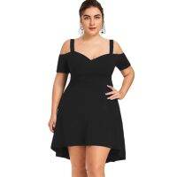 [COD] European and sexy plus-size womens V-neck solid high-waist suspender party dress cross-border spot