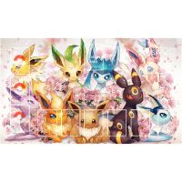 Pokemon Ptcg เล่นการ์ดทุ่มเทกับแผ่นรองจาน Pikachu Charizard Eevee ชุดแผ่นรองเมาส์60*35ของเล่นของขวัญ