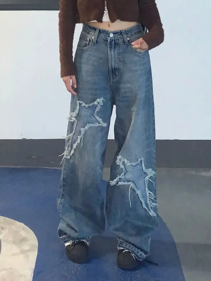 Star Graffiti Jeans Women Hip Hop Streetwear Denim Pants Jeans Trousers  Women Lowrise Pants Y2k - Jeans - AliExpress