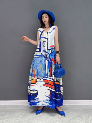 XITAO Dress Casual  Loose Women Sleeveless Print Vest Dress