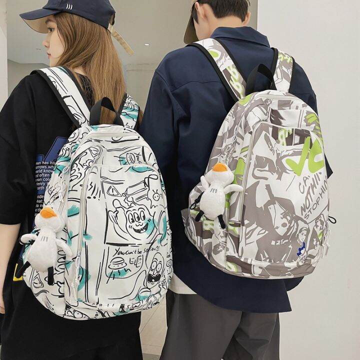 กระเป๋าเป้นักเรียนไนลอนสไตล์ฮาราจูกุของผู้ชาย-tas-ransel-grafiti-กระเป๋านักเรียนมัธยมต้นและมัธยมต้นความจุเยอะทันสมัย