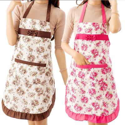 Woman Bowknot Flower Pattern Apron Adult Bibs Home Cooking Baking Coffee Shop Cleaning Sleeveles Aprons Kitchen Accessories Aprons