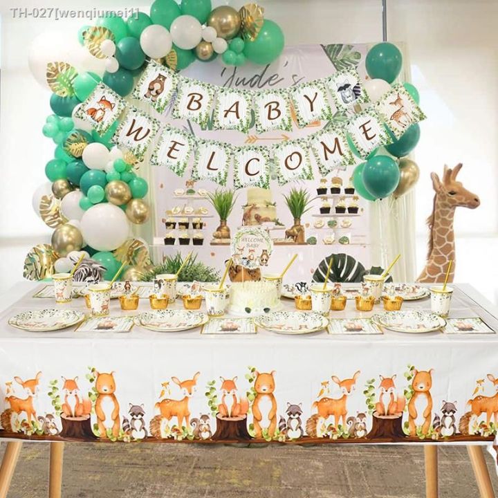 jungle-animal-fox-sika-deer-disposable-tableware-birthday-party-decoration-forest-safari-theme-birthday-baby-shower-supplies