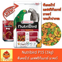 Nutribird P15 (โฉมใหม่) สูตร Tropical 1kg นูทริเบิร์ด อาหารนก กลาง-ใหญ่ ซัน มาคอว์ เกรย์ เม็ดสี