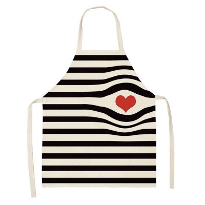 Love Heart Printed Kitchen Aprons for Women Mr Mrs Cotton Linen Home Cooking Baking Waist Bib Pinafore Cleaning Tools