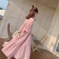 COD DSTGRTYTRUYUY 【COD】Summer new loose square collar covering belly slimming puff sleeve dress