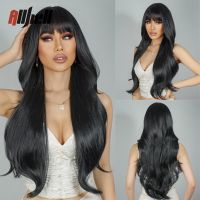 Long Natural Black Wavy Wig Synthetic Body Wave Wigs with Bangs for Black Women Afro Cosplay Daily Hair Heat Resistant Fibre [ Hot sell ] Decoration Center