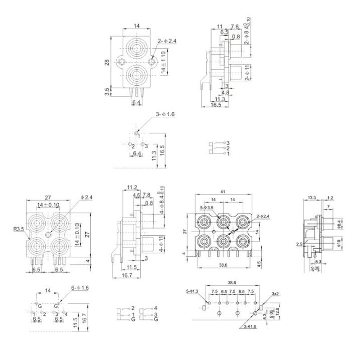 10ชิ้น2-4-6หลุม-rca-หญิง-pin-แจ็คสเตอริโอระบบเสียงขั้วต่อหลอดไฟ-led-วีดิโอเอวี