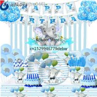 ¤▬ Gender Reveal Disposable Tableware Sets boys 1st Birthday Party Decor Napkin Plate Cup Baby Shower Blue Elephant Party Supplies