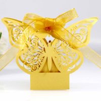 ☫⊕☾ Butterfly Candy Box 80/50/20pcs Laser Hollow Butterflies Gift Bags Paper Wedding Candy Chocolate Box with Ribbons Party Supplies