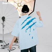 SuaMoment blood scratch side large claw pocket striped new trendy loose short-sleeved for men