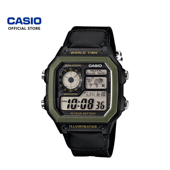 Casio (AE-1200WHB-1BVDF) Black Cloth Strap 100 Meter World Time Watch ...